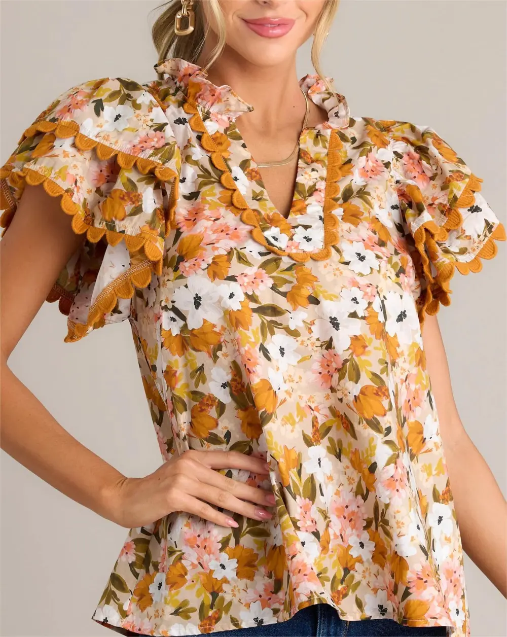 GARDEN SERENITY 100% COTTON HONEY YELLOW FLORAL TOP