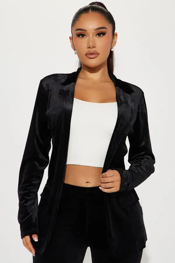 Starla Velvet Blazer Pant Set - Black