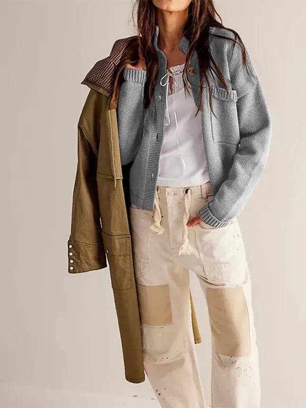 Knit Upright Collar Cardigan