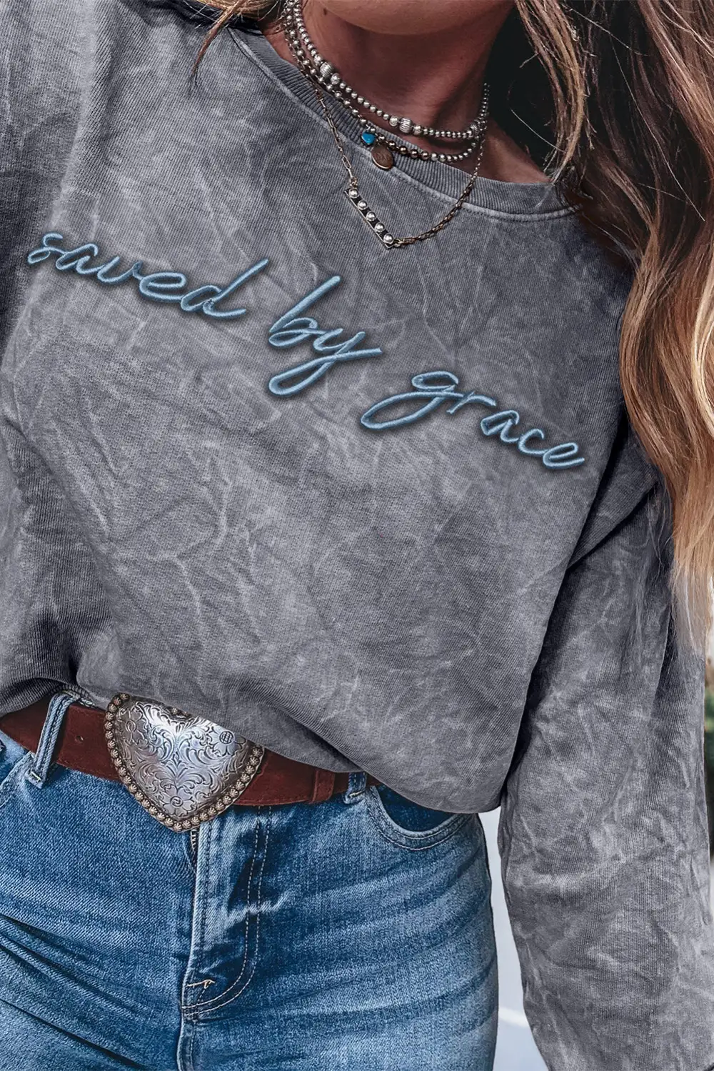 Relaxed Embroidered Mineral Wash Letter Graphic Sweatshirt