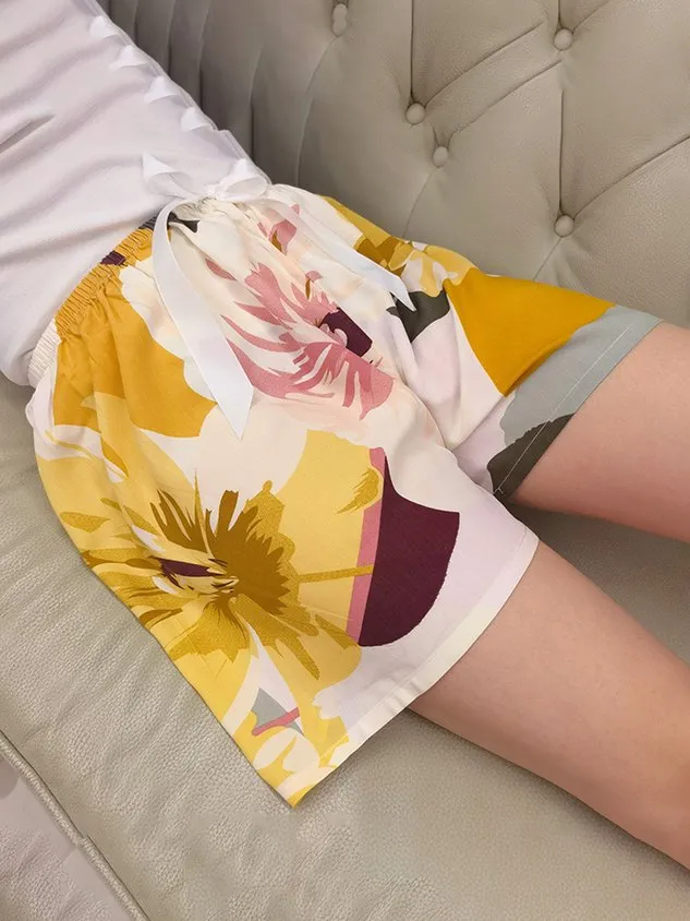 Loose Cotton-Blend Printing Casual Lounge Bottom