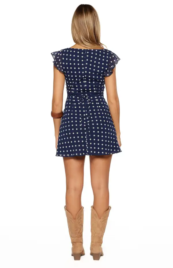 Polka Dot Chiffon V Neck Mini Dress