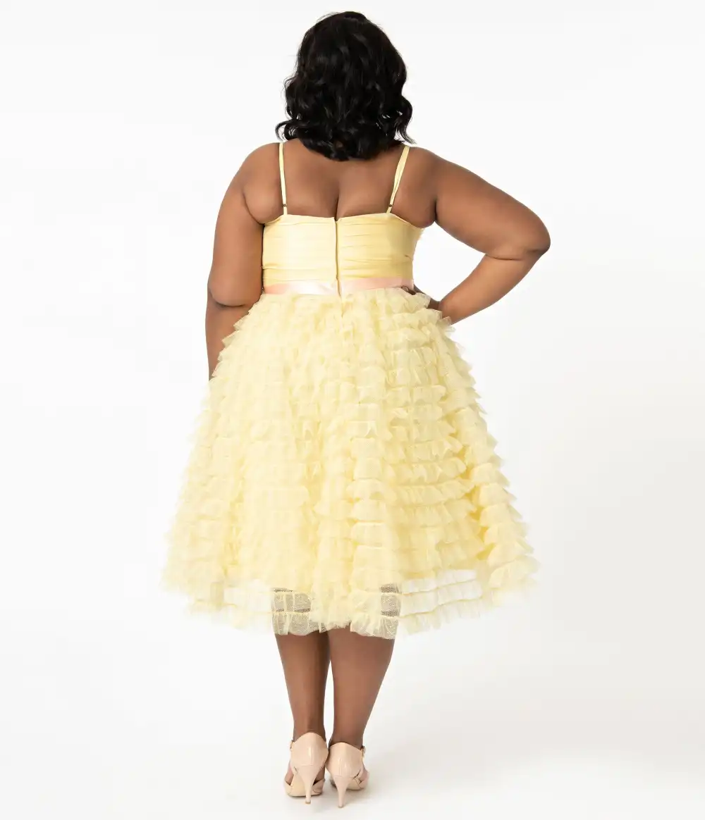 Unique Vintage Plus Size 1950s Yellow Tulle Cupcake Swing Dress