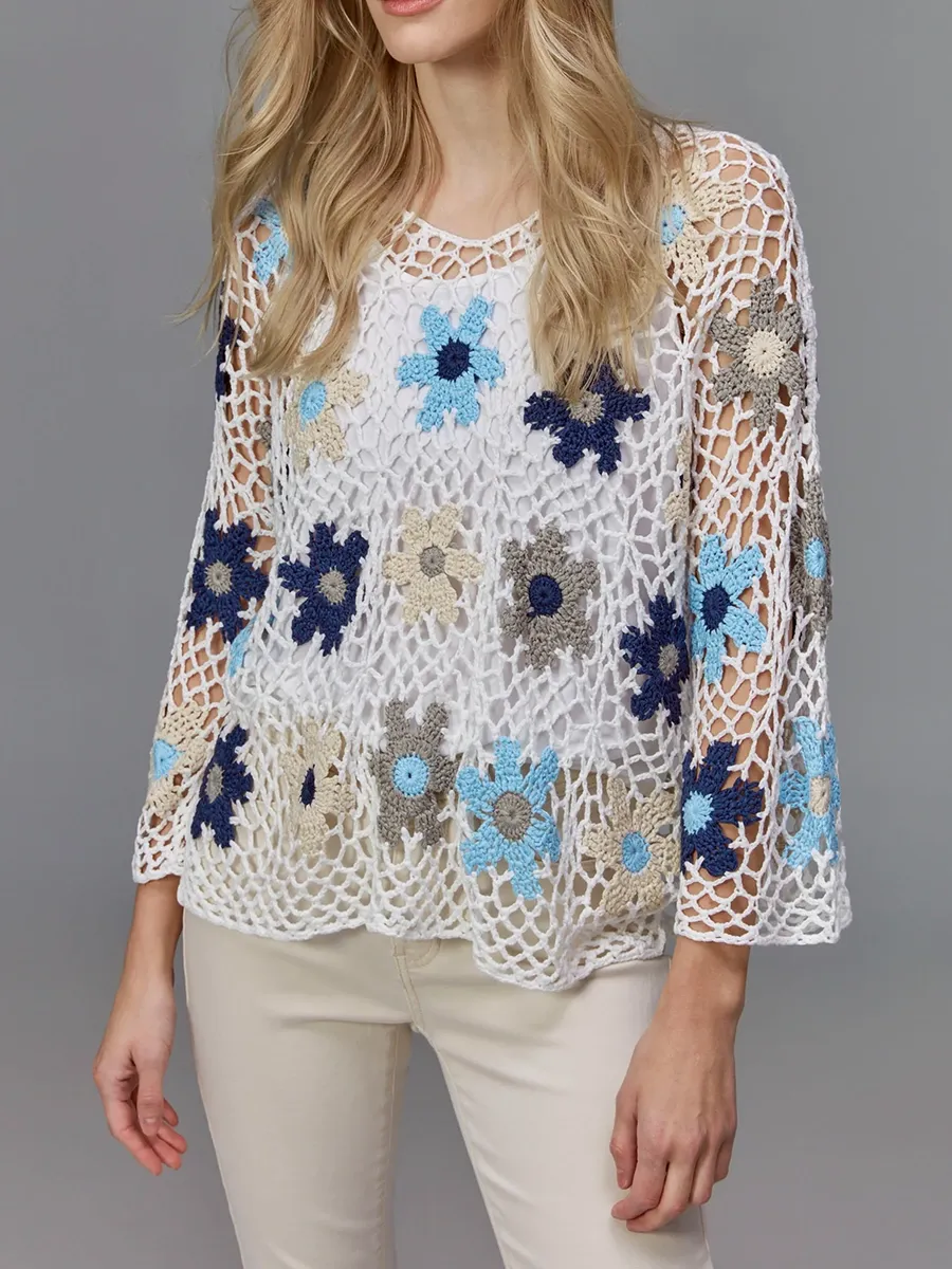 Lively Artistic Floral Women's Hollow Blouse