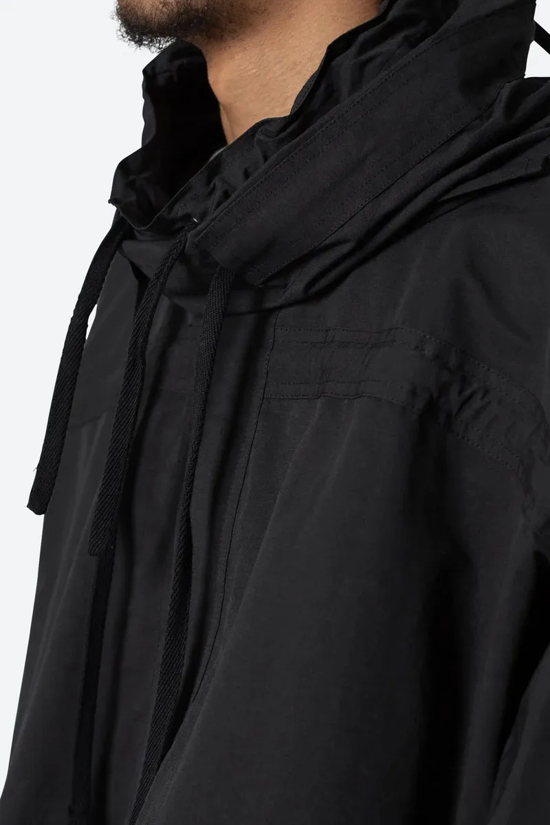 JET BLACK CROP STYLE HOODED JACKET