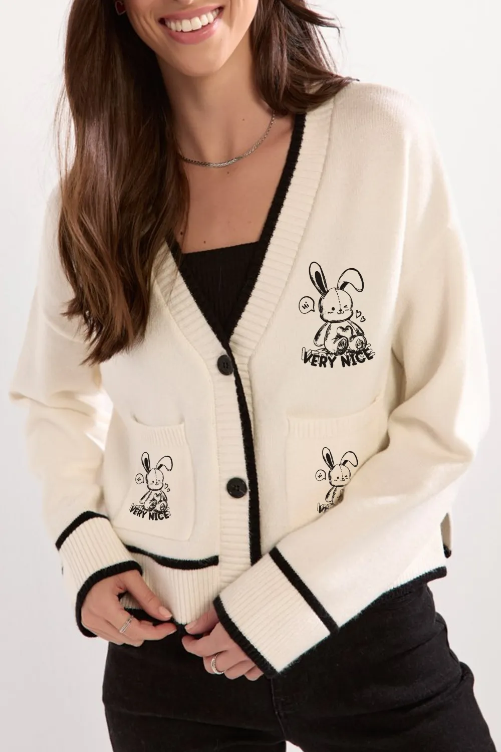 Mandy Black Trim Short Cardigan