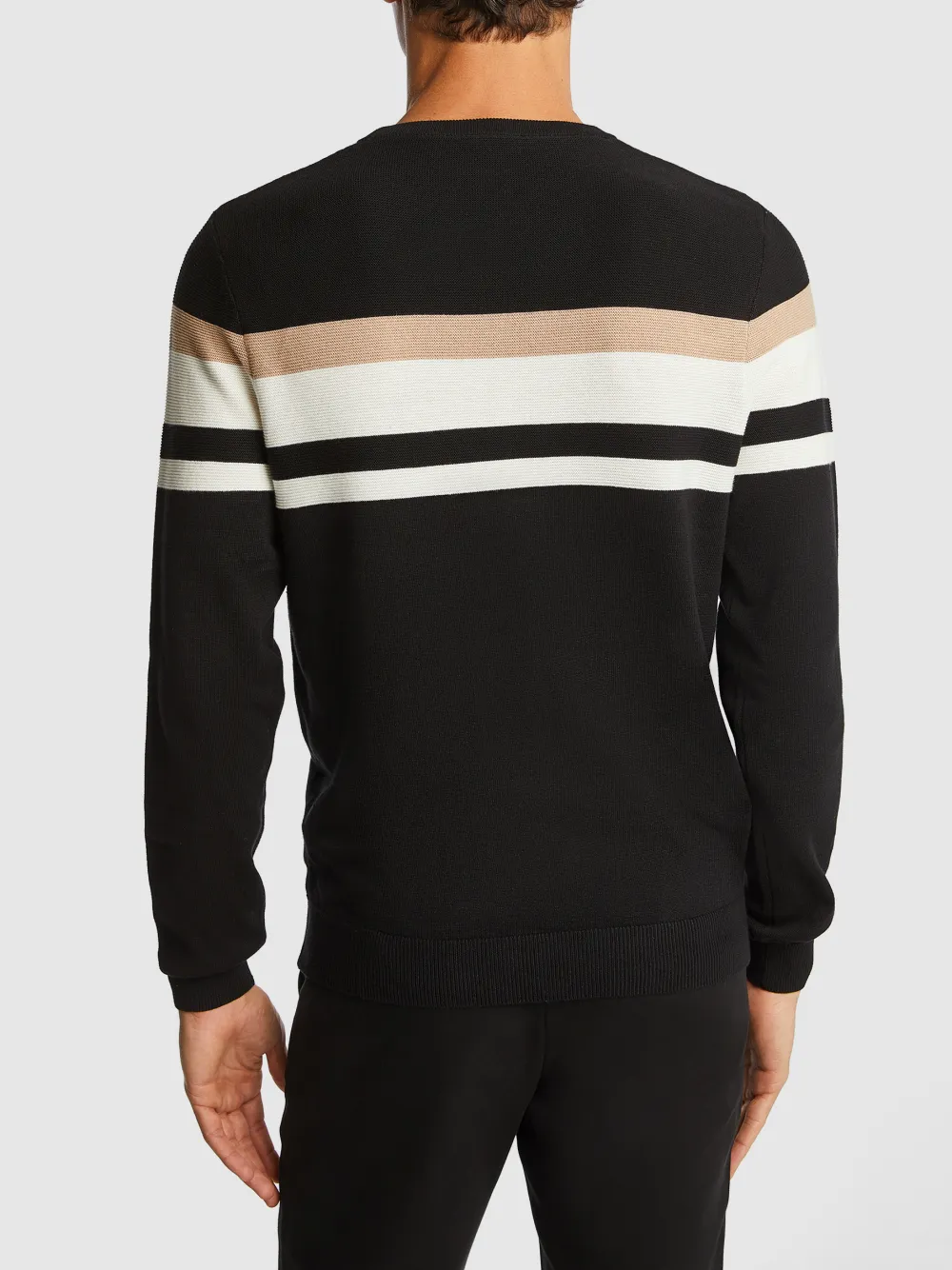 Black Striped Crew Neck Knit Sweater
