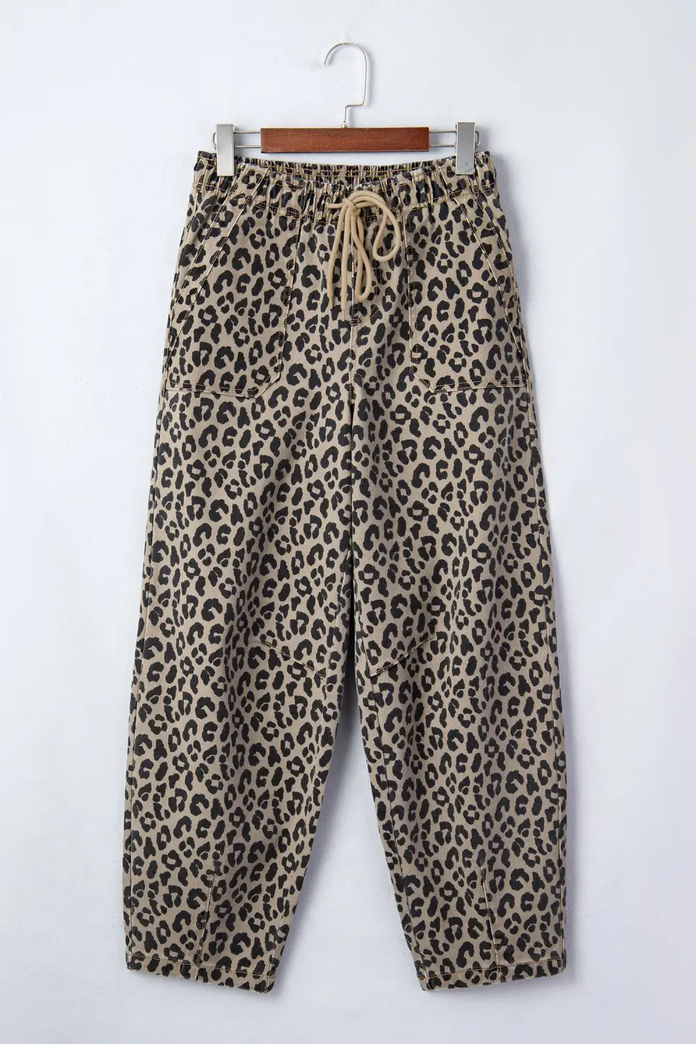 Leopard Print Drawstring Elastic Rise Loose Pants with Pockets