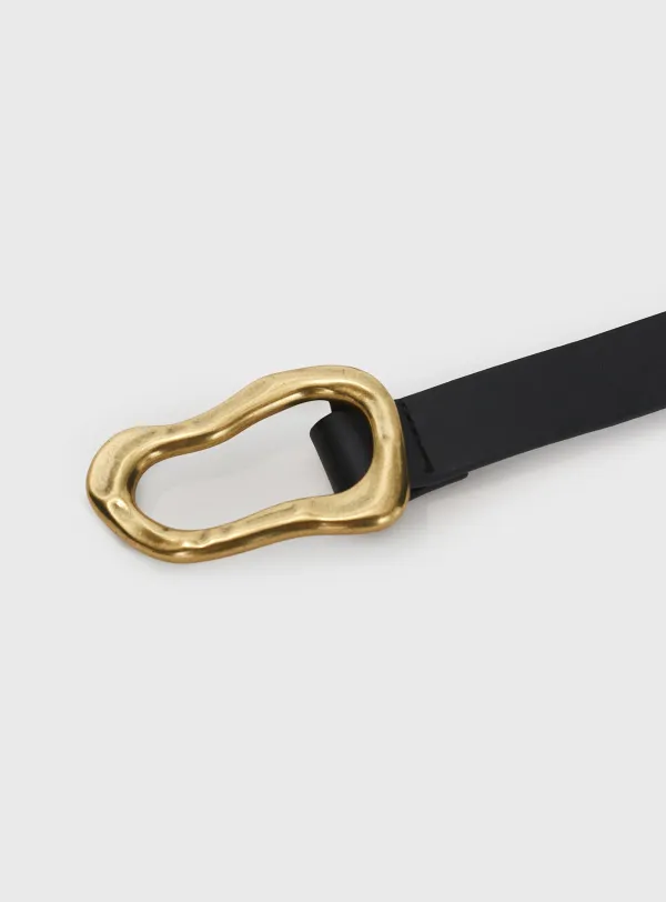 Leather Gold Irregular Buckle Belt