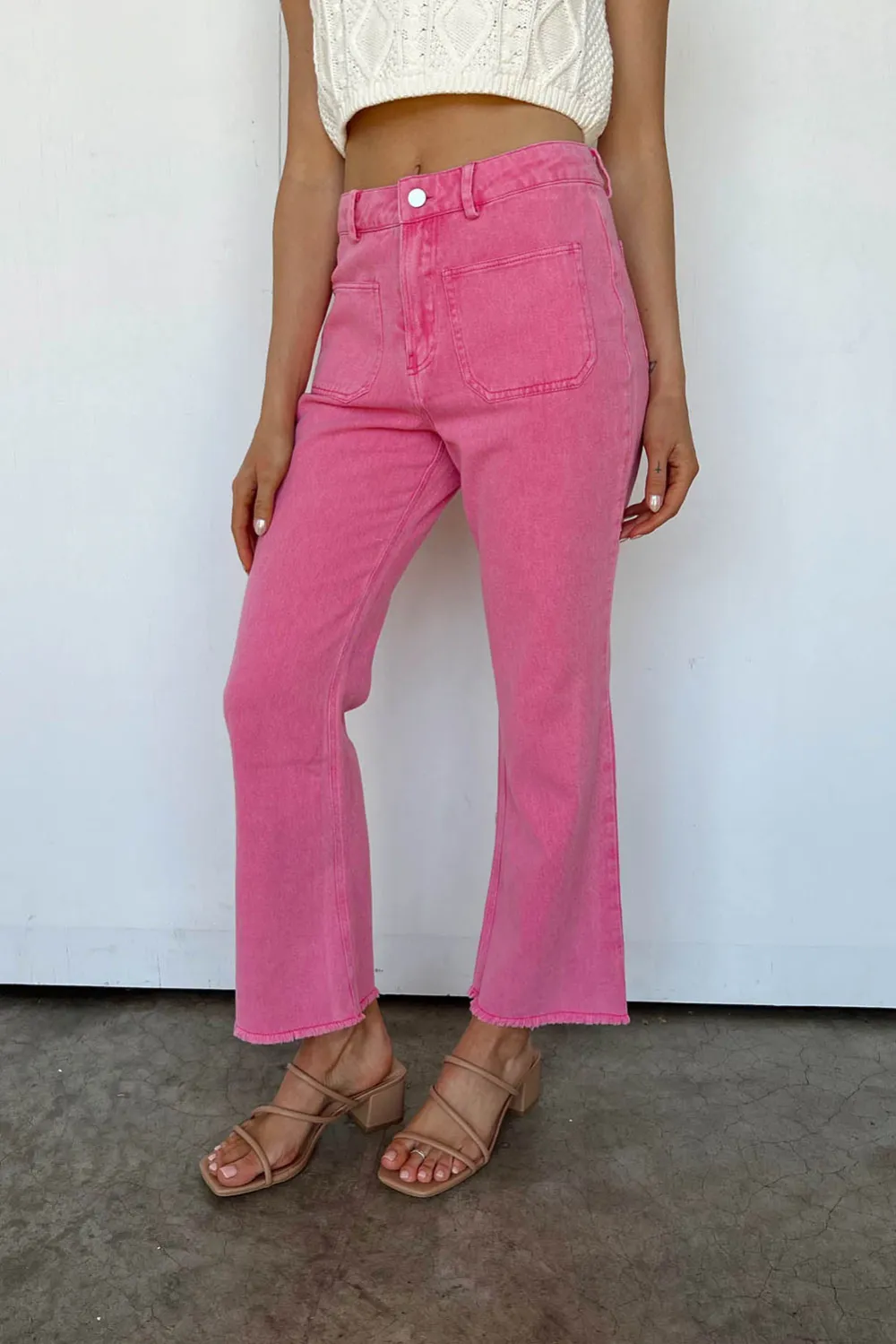 Ankle-Length Flare Leg Raw Hem Jeans