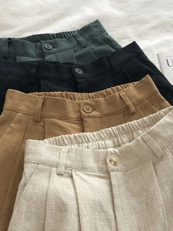 Losse Wijde Pijpen Elasticiteit Geplooide Effen Kleur Shorts