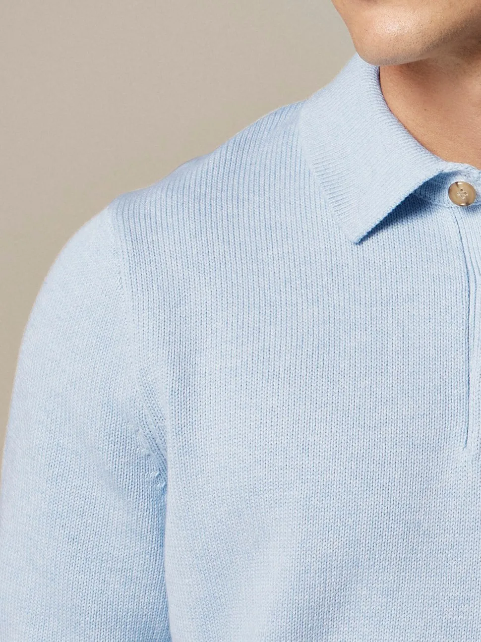 Light Blue Long Sleeve Polo Style Knit Sweater