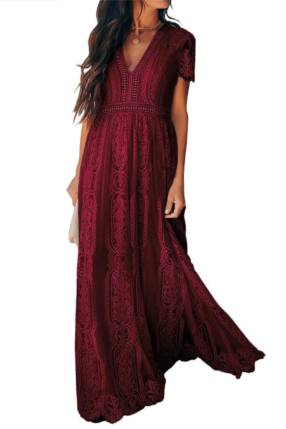 V-Neck Lace Maxi Dress