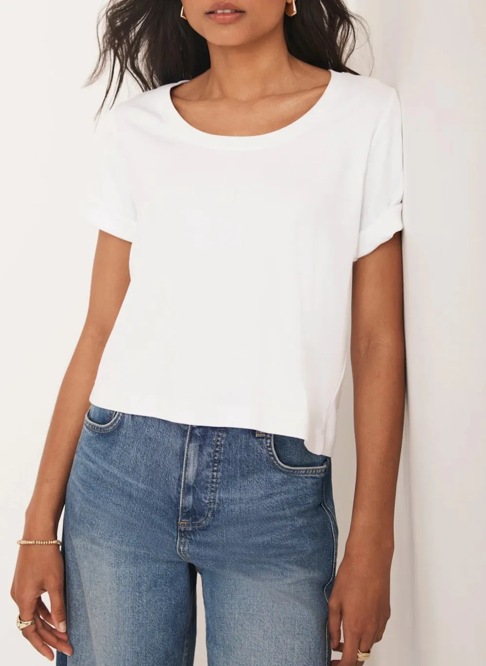 Casual Style White Scoop Neck T Shirt
