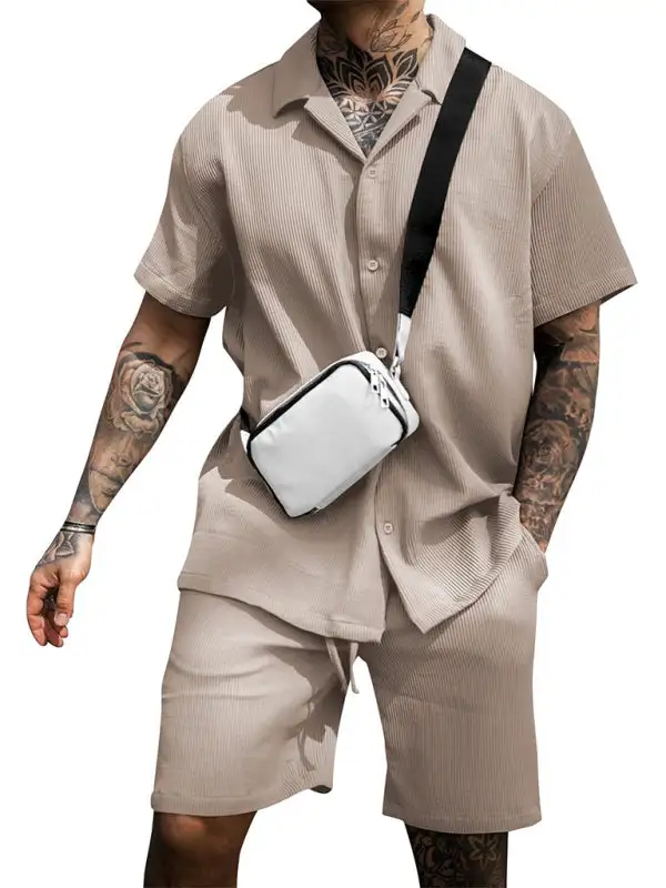 Lapel Collar Everyday Short Sleeve Shorts