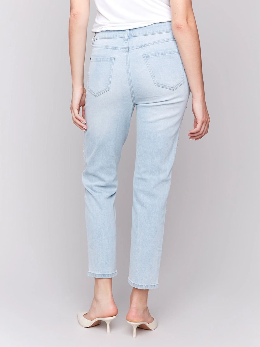 Creative Pearl Fashion Distressed Cotton Jeans