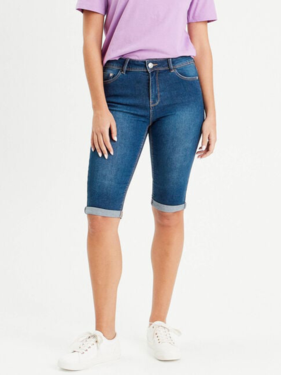 Bermuda slim en jean denim stone femme