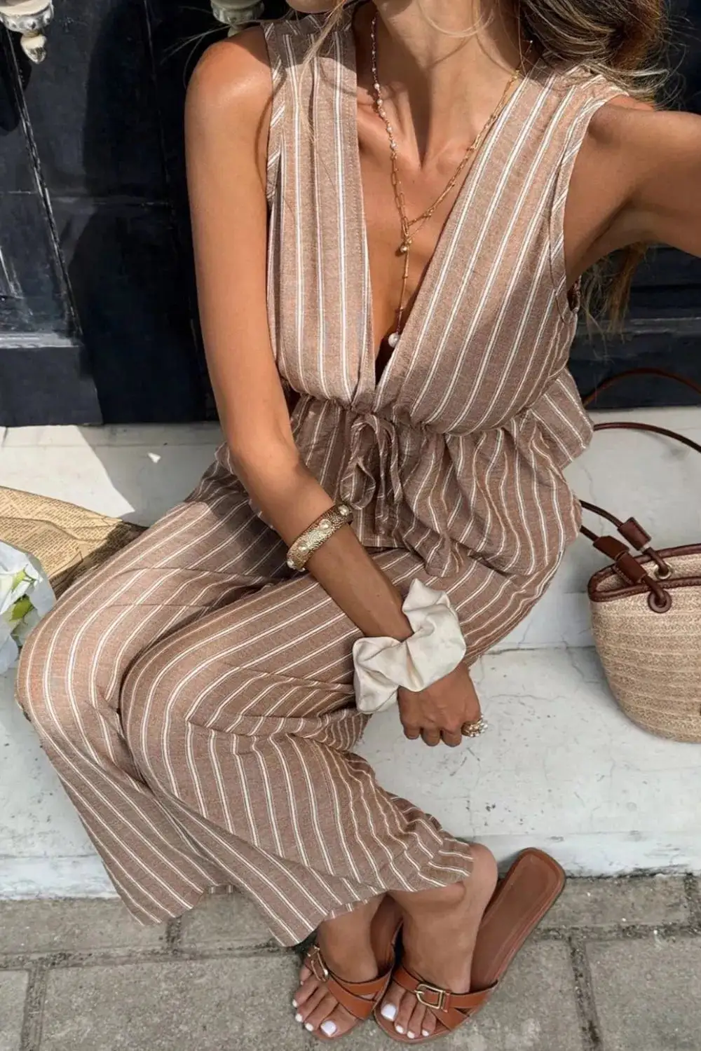 Striped Wide Leg Jumpsuit