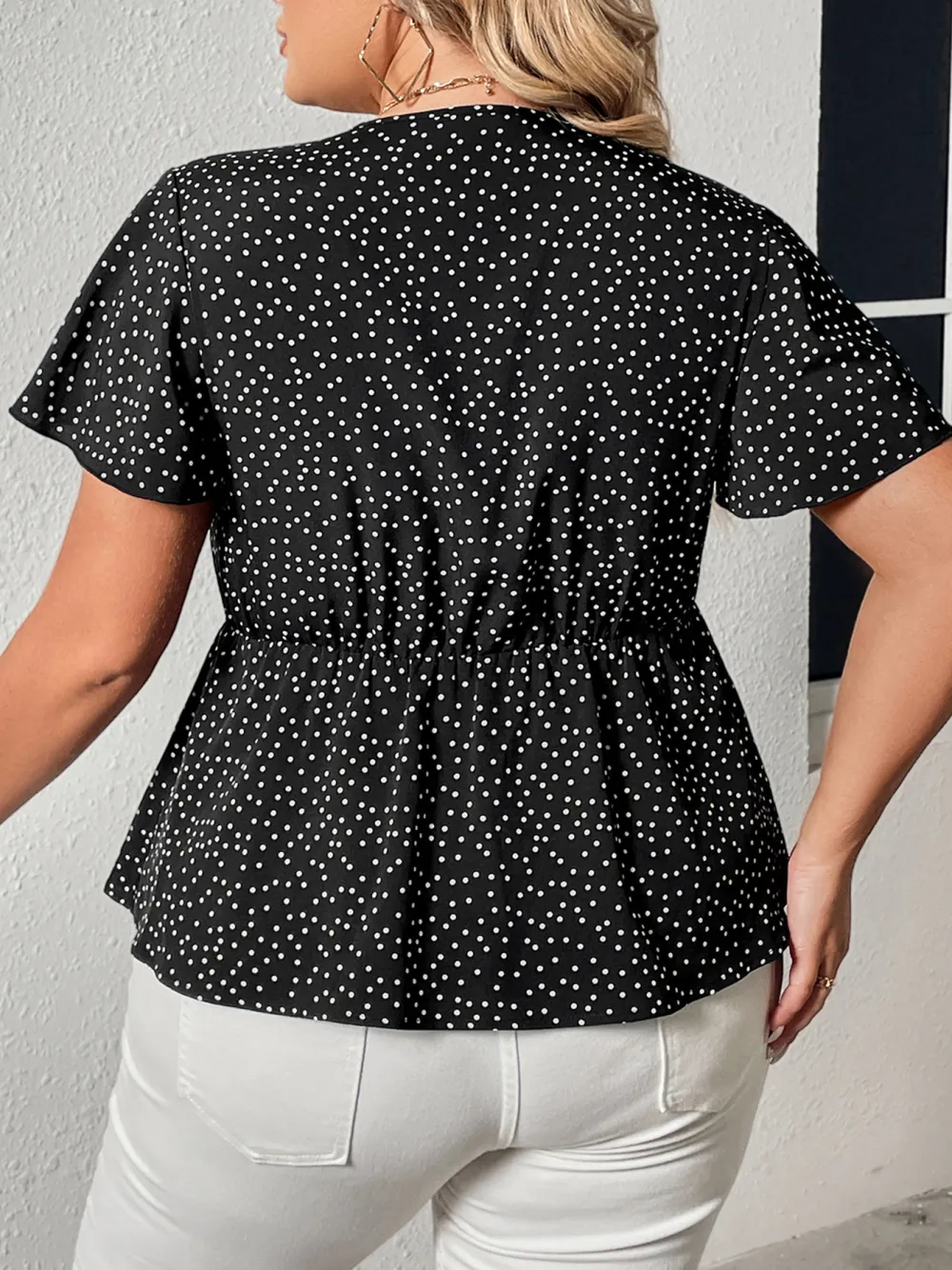 Deep V Waist Polka Dot Print Ladies Top