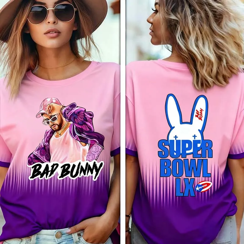 Bad Bunny Super BowlFront & Back Print Short-Sleeve T-Shirt