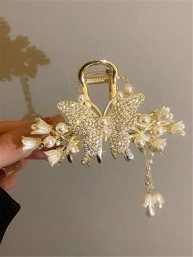 Women's Floral Pearl Metal Hair Clips