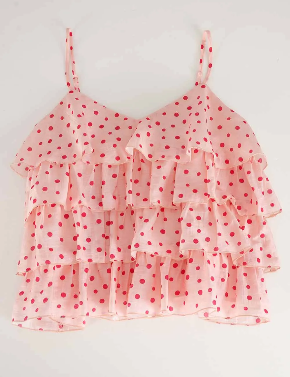 Polka Dot Layered Ruffle Spaghetti Strap Cami Top
