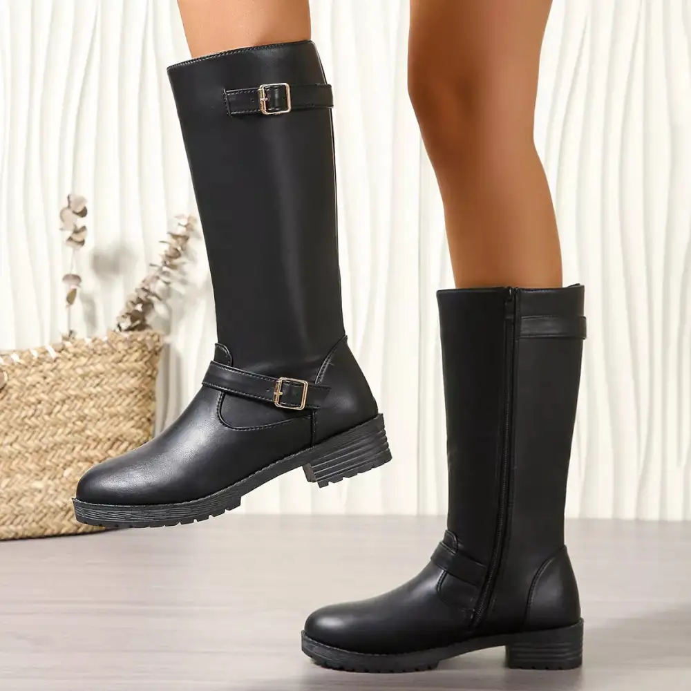 Sleek Round Toe Block Heel Boots