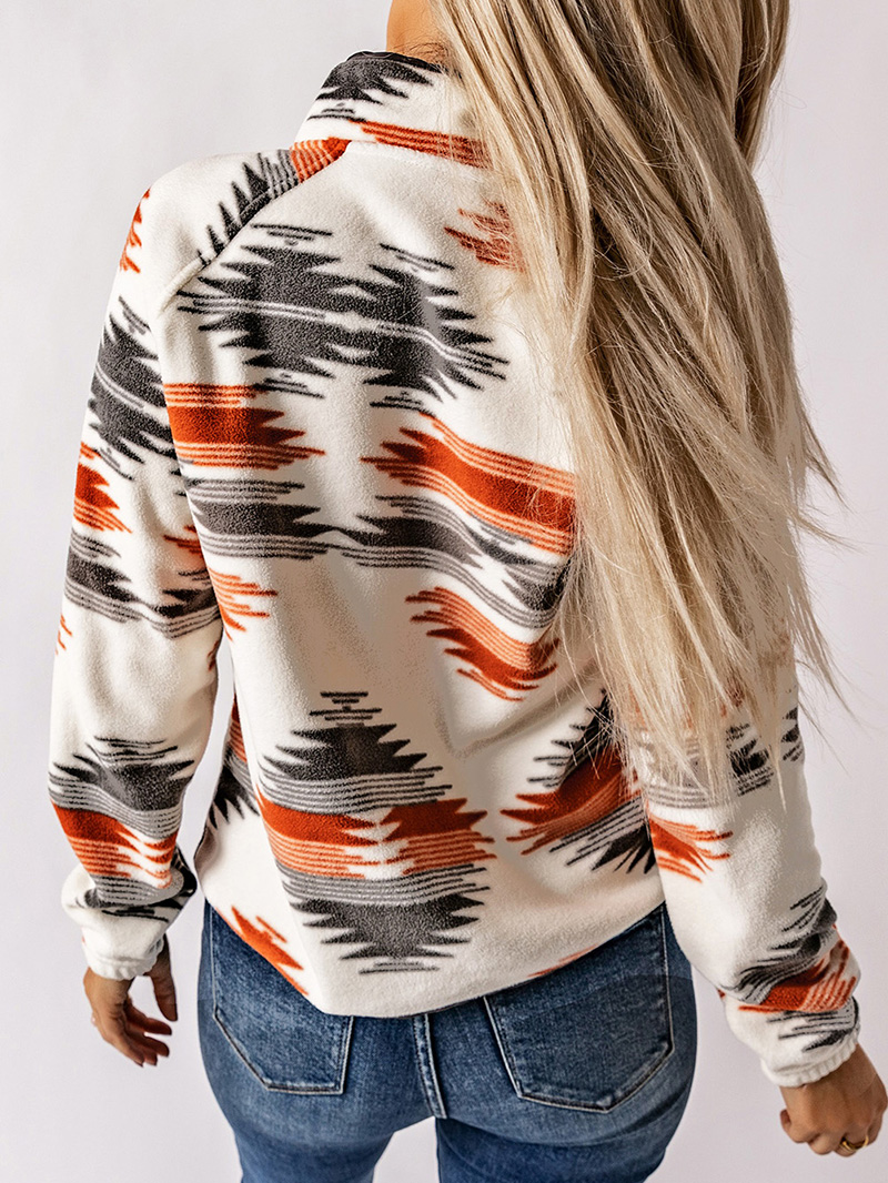 Gray Western Aztec Snap Buttoned Fleece Jacket