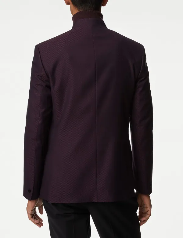 High Collar Textured Jacquard Jacket