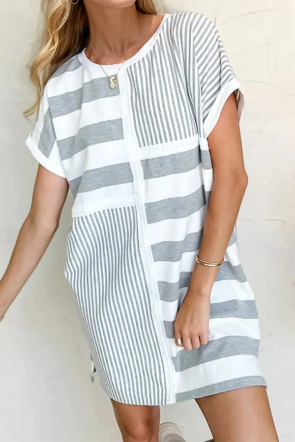 Striped Round Neck Mini Tee Dress