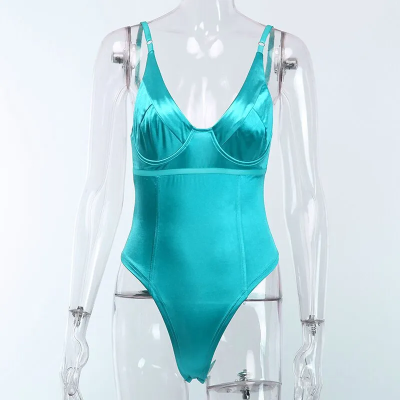 Satin Underwire Bodysuit with High-Cut Design