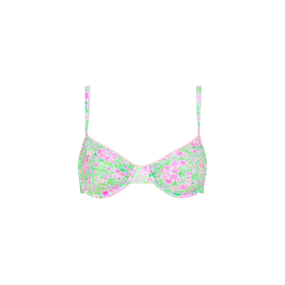 Pink And Green Ditsy Floral Underwire Bikini Top