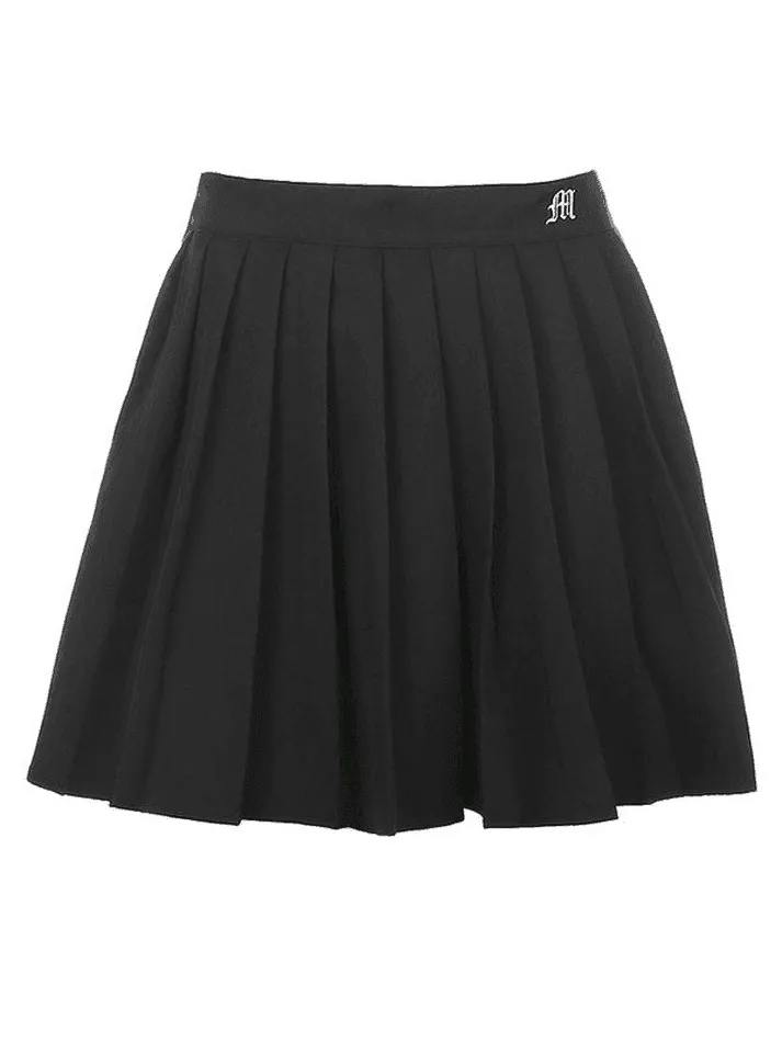 Lined Embroidered Pleated Mini Skirt