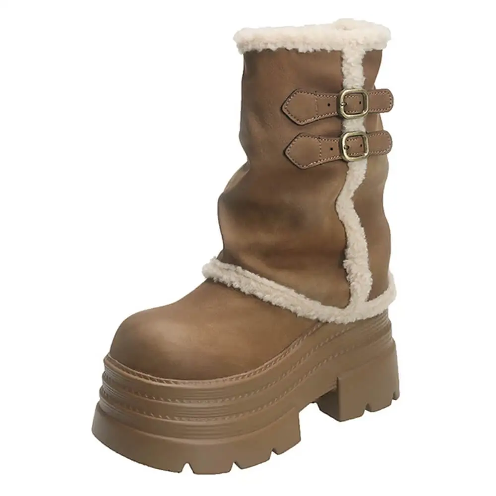Fur Trim Chunky Platform Boots
