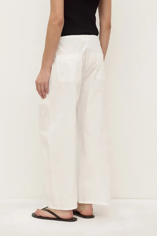 White Cotton Barrel-Leg Pant