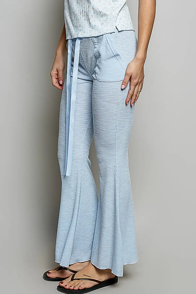 Easygoing Drawstring Textured Ribbed Knit Pants