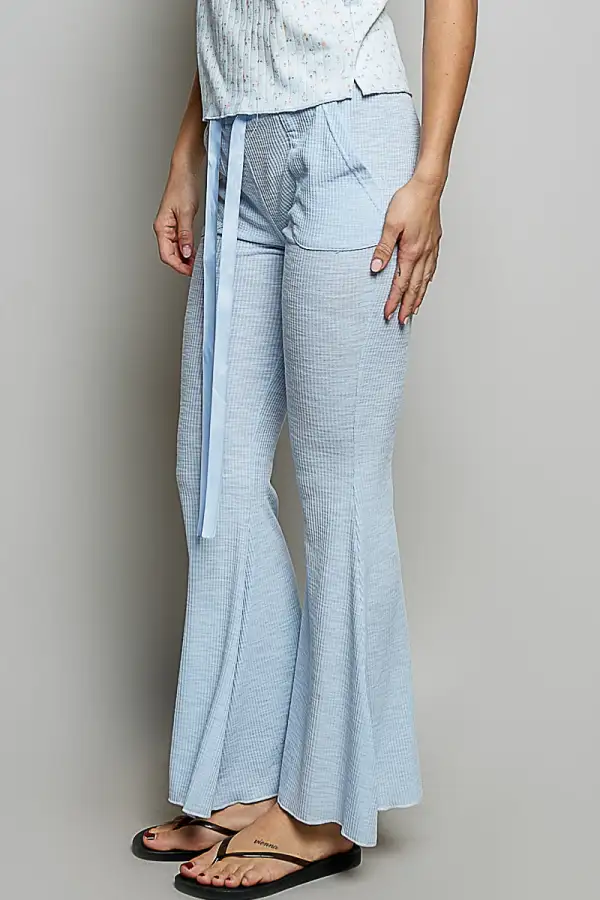 Easygoing Drawstring Textured Ribbed Knit Pants