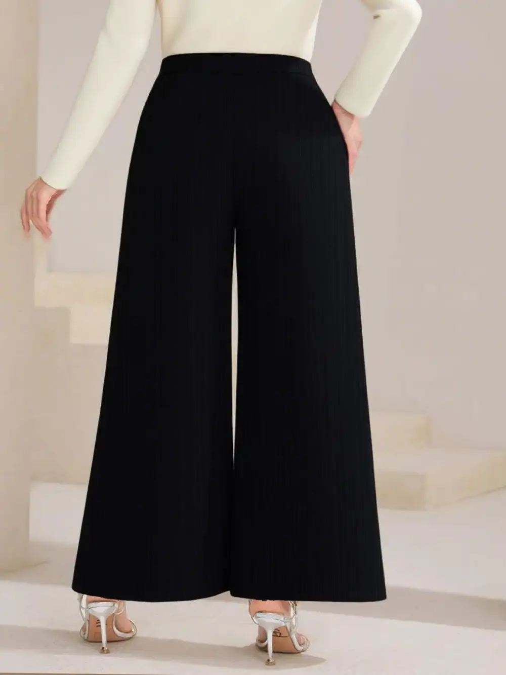High Waist Wide Leg Button Decor Pants