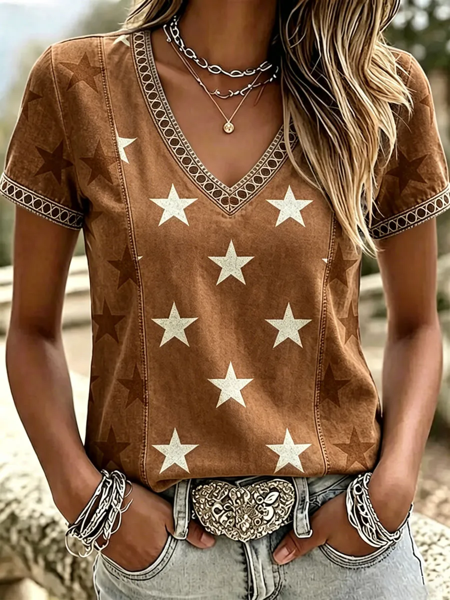 Women's Western-style Retro Print Top
