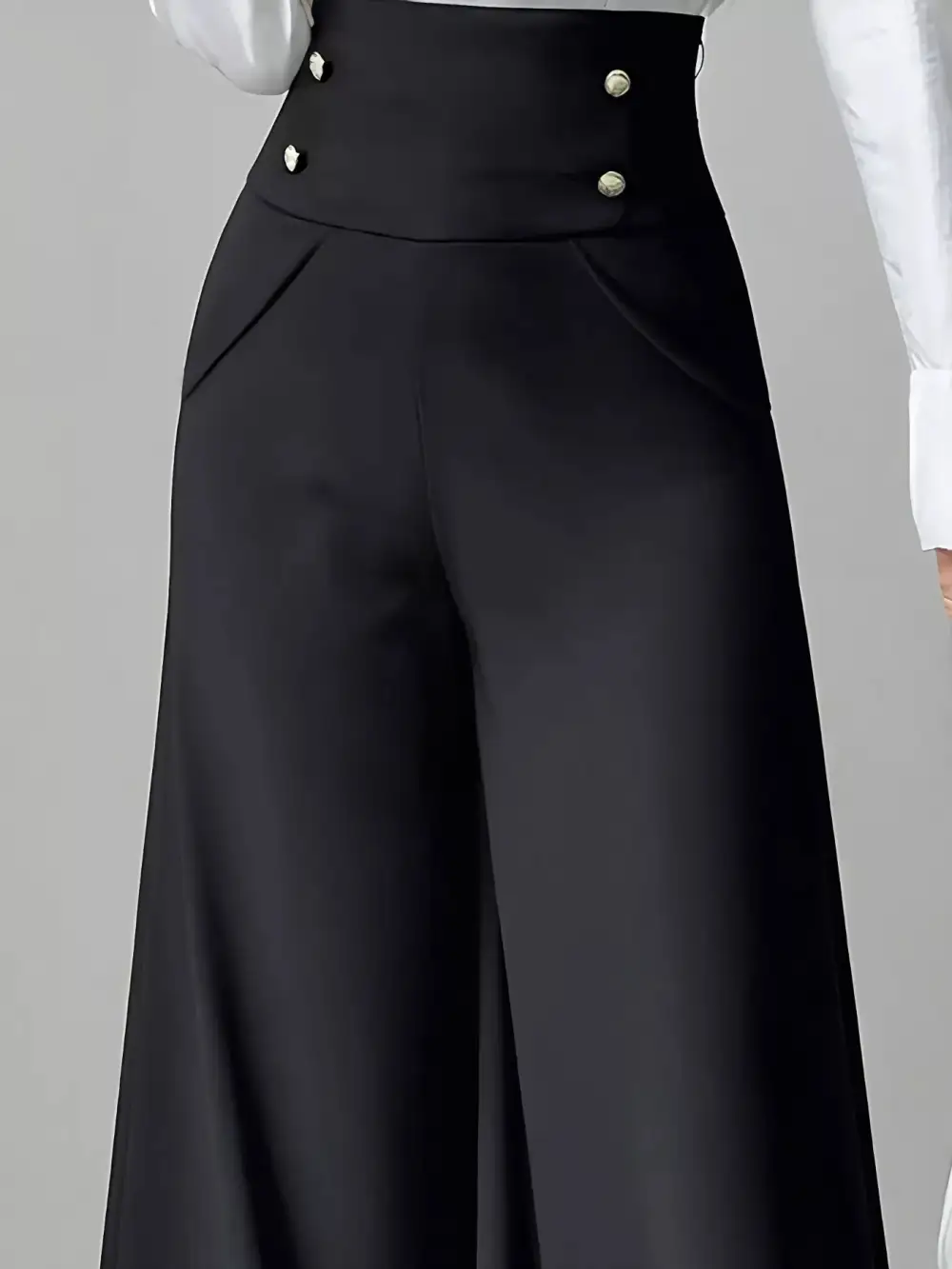 Everyday High Waist Wide Leg Button Decor Pants