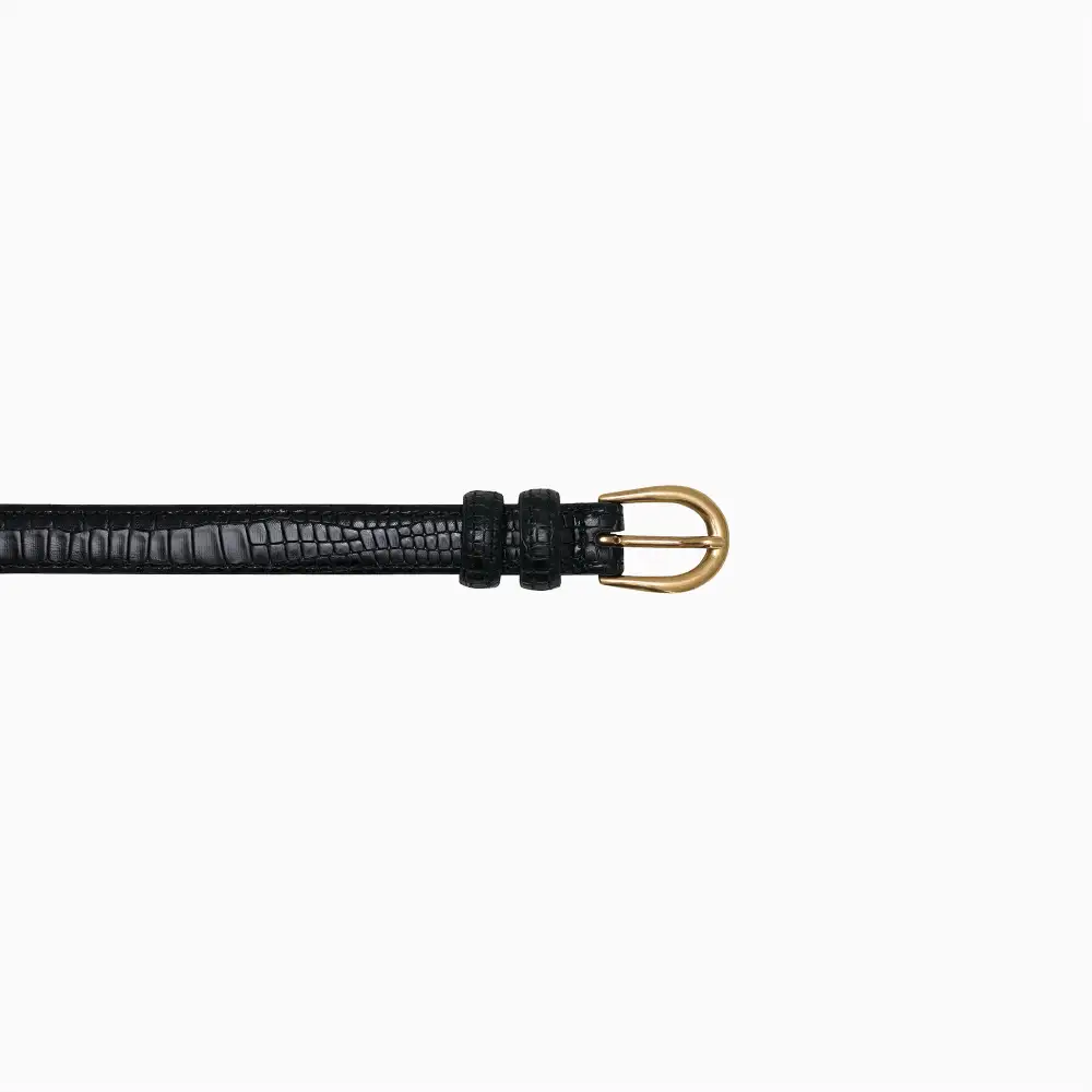 Hair On Leather Croco Print Croco Texture Narrow Waist Belt