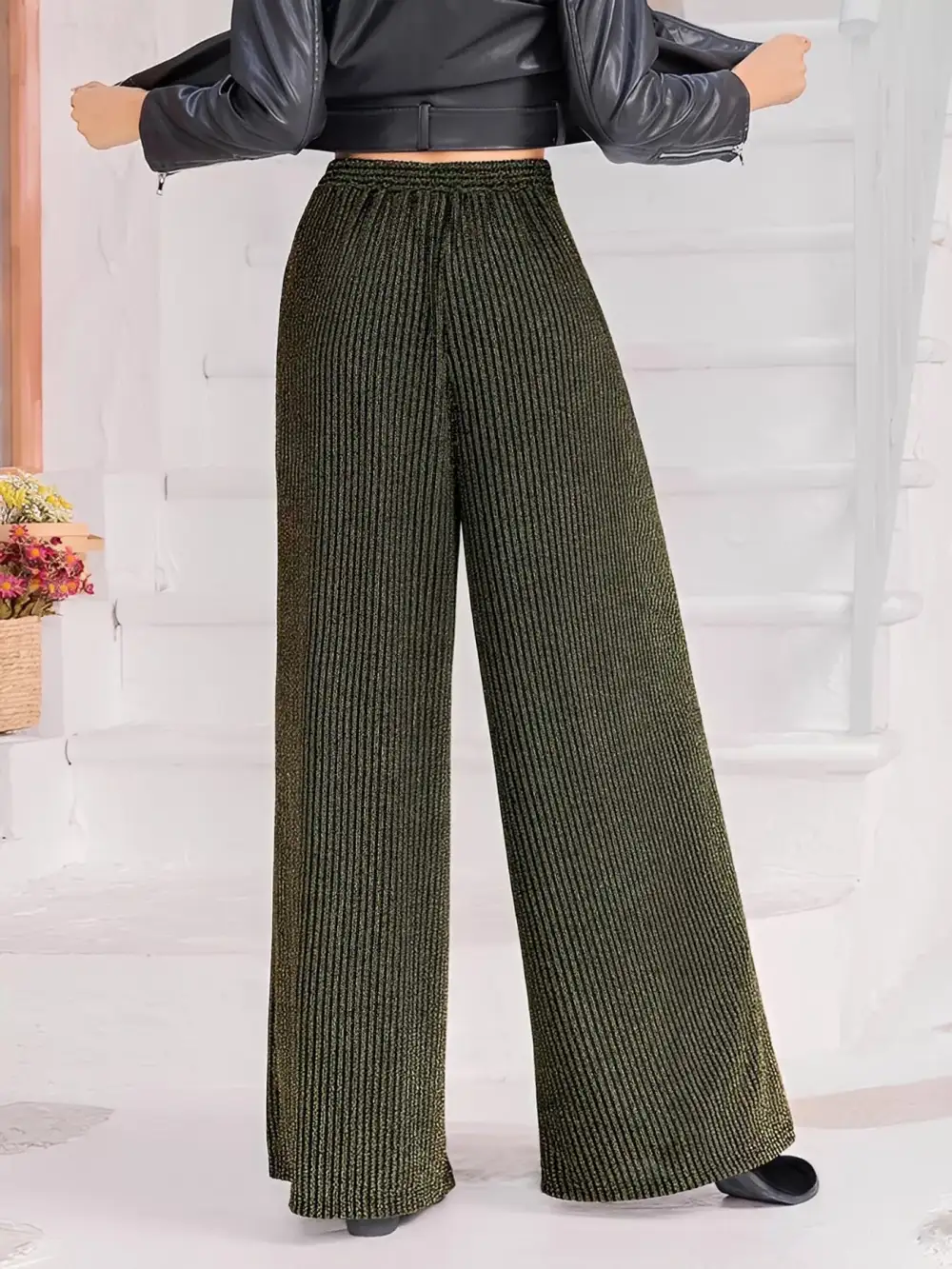 Striped High Waist Tie Wide Leg Pants