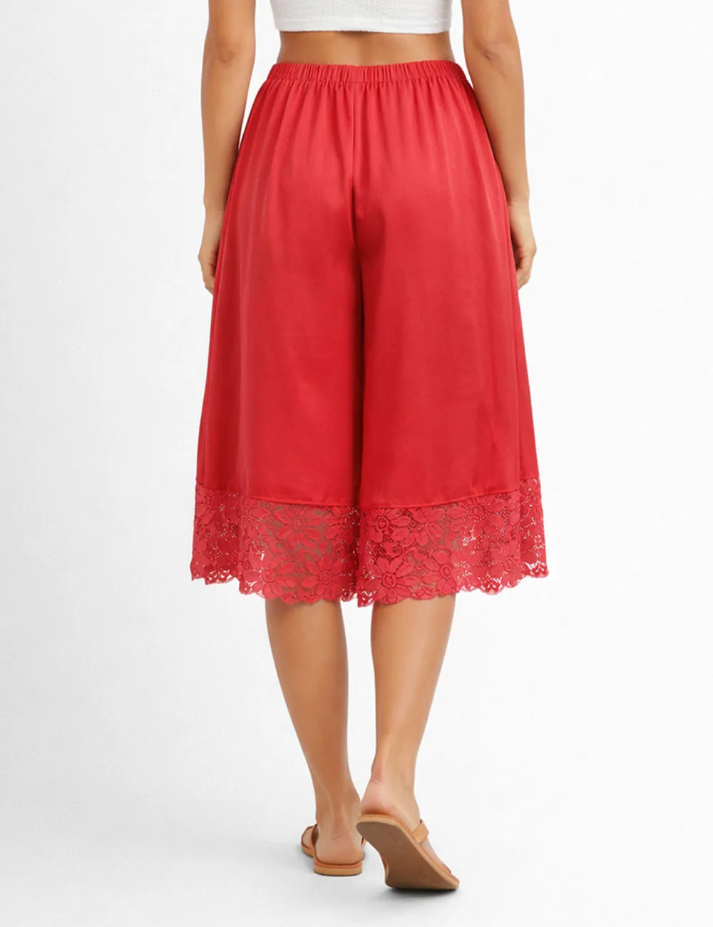 Boho Lace Hem Drawstring Waist Wide Leg Shorts
