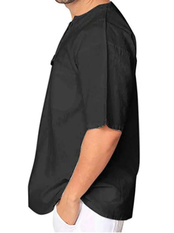 Linen Blend Cotton Blend Collared Shirt
