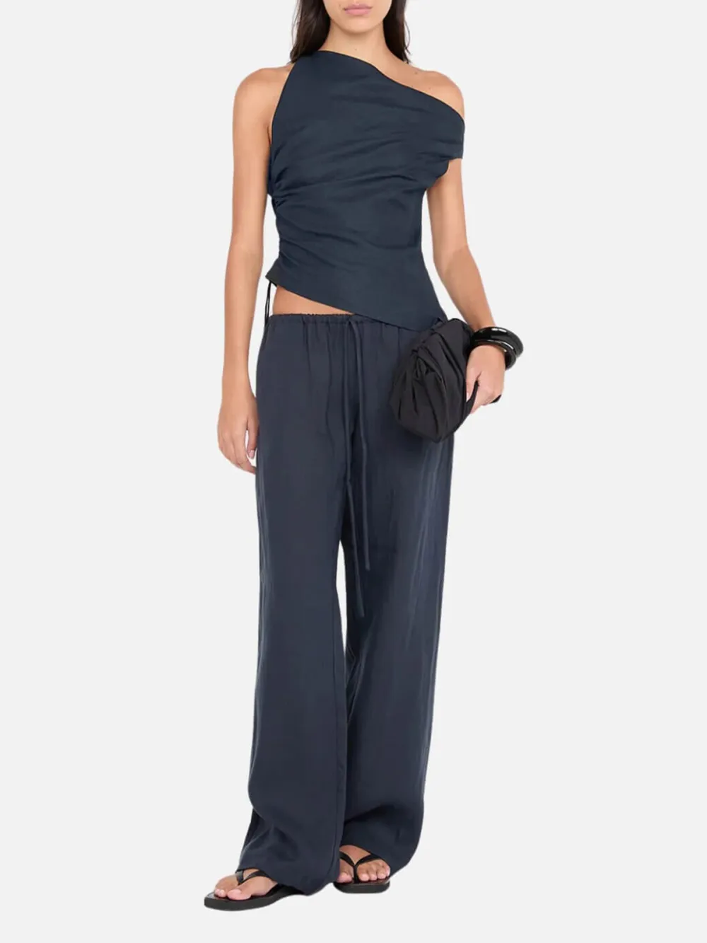 Ruched Asymmetrical Neck Top