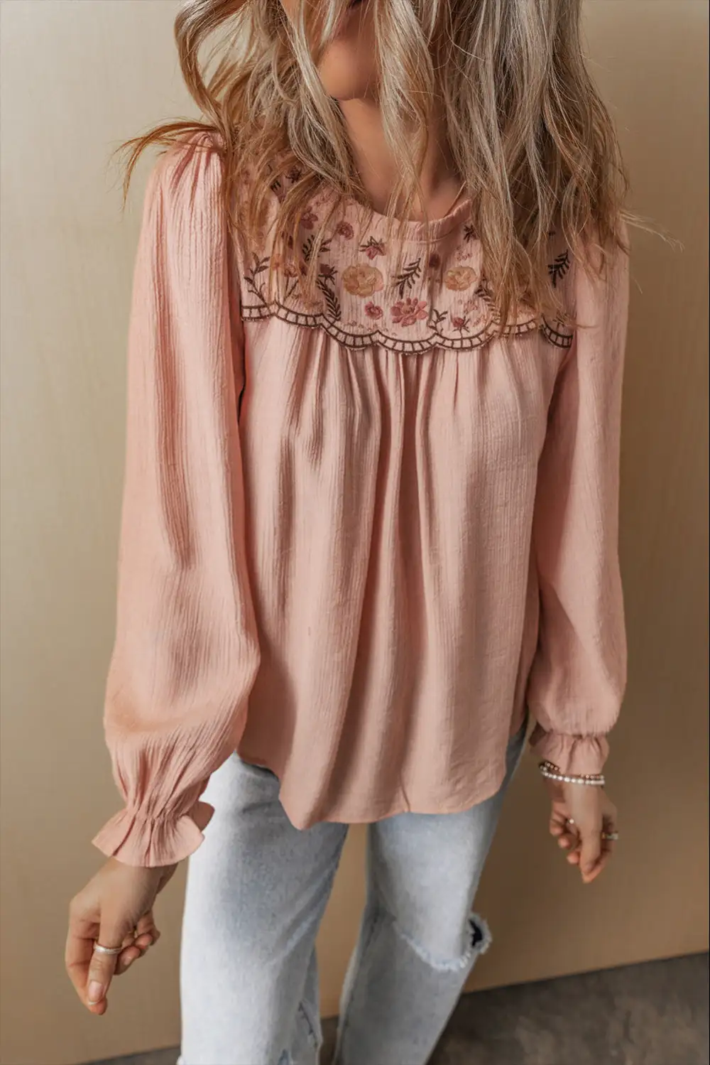 Everyday Floral Embroidered Textured Blouse