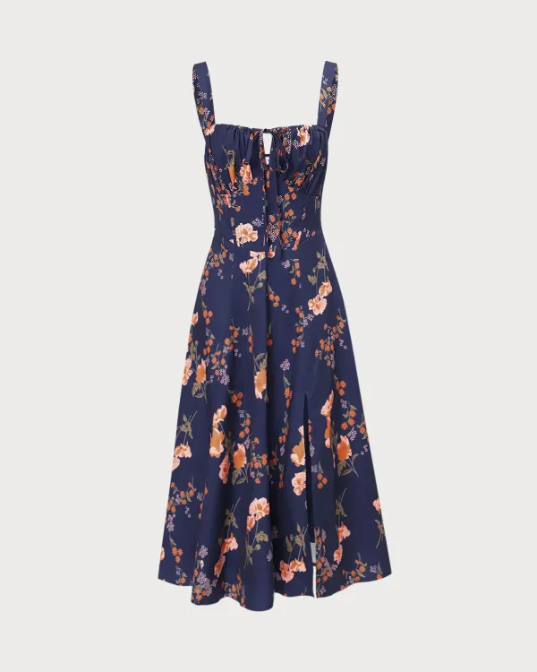 Polyester Satin Navy Blue Dress