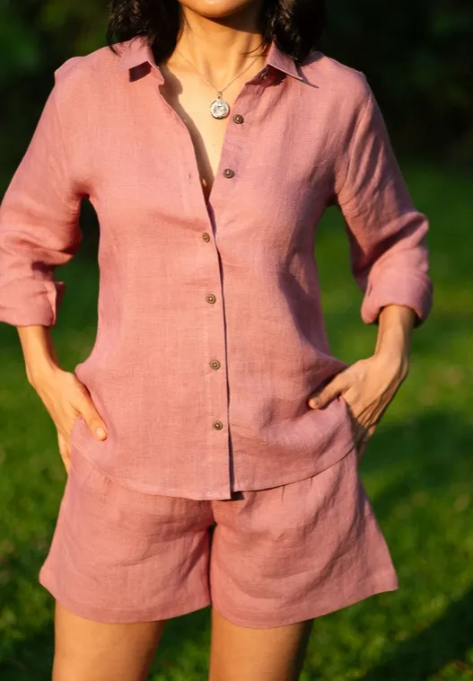 Dusty Pink Linen Button-Up Shirt