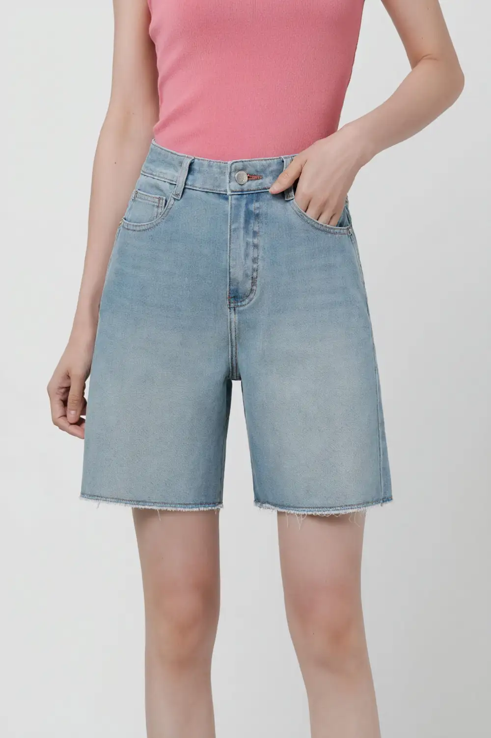 Washed Straight Leg Denim Shorts