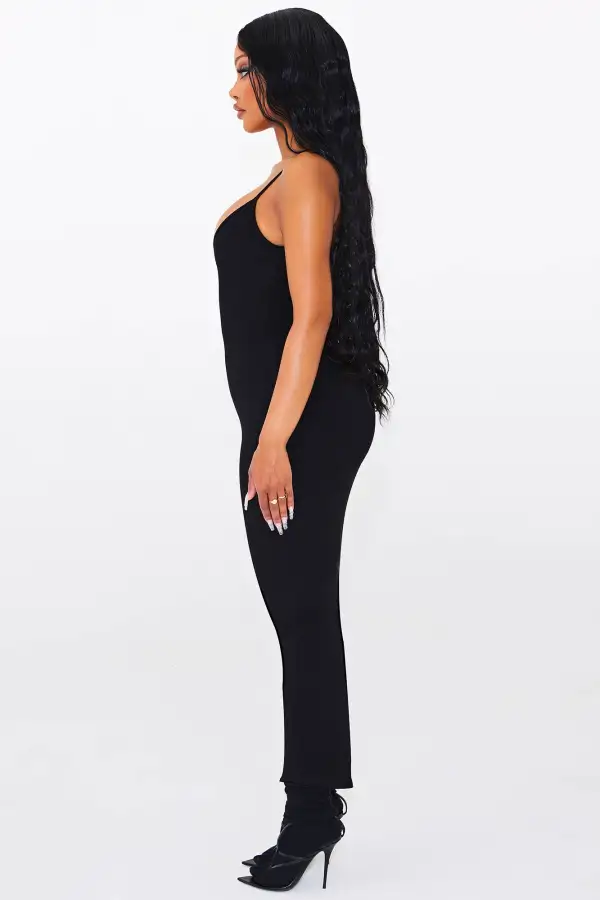 Mandy Snatched Midi Dress - Black
